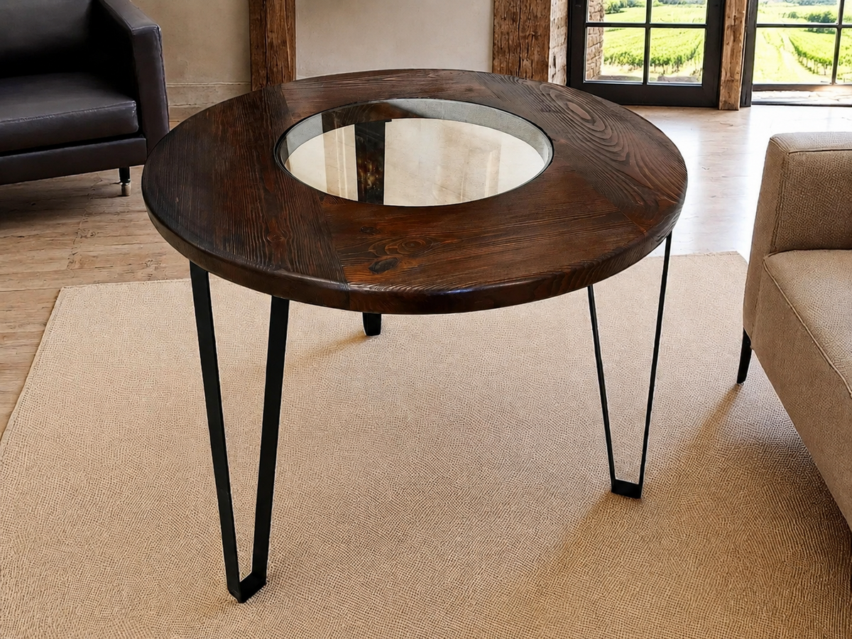 Whiskey & Wine Barrel Steel-Leg Table Set – 3 Chairs, Modern Build
