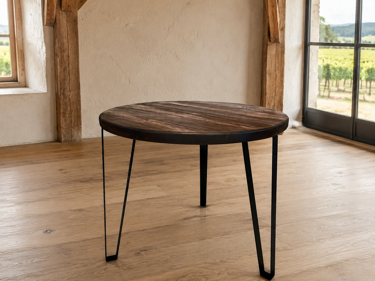 Whiskey & Wine Barrel Steel-Leg Table Set – 3 Chairs, Modern Build