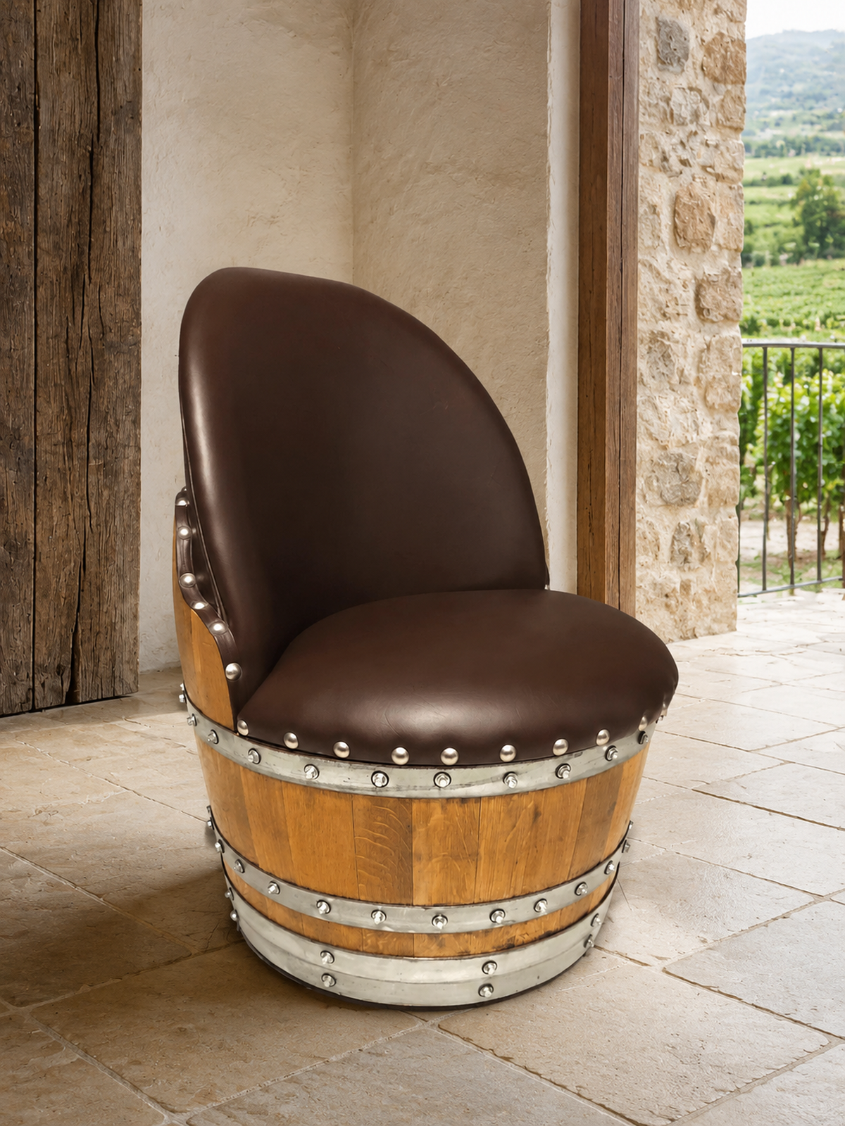 Whiskey & Wine Barrel Half-Barrel Table Set – 2 Chairs