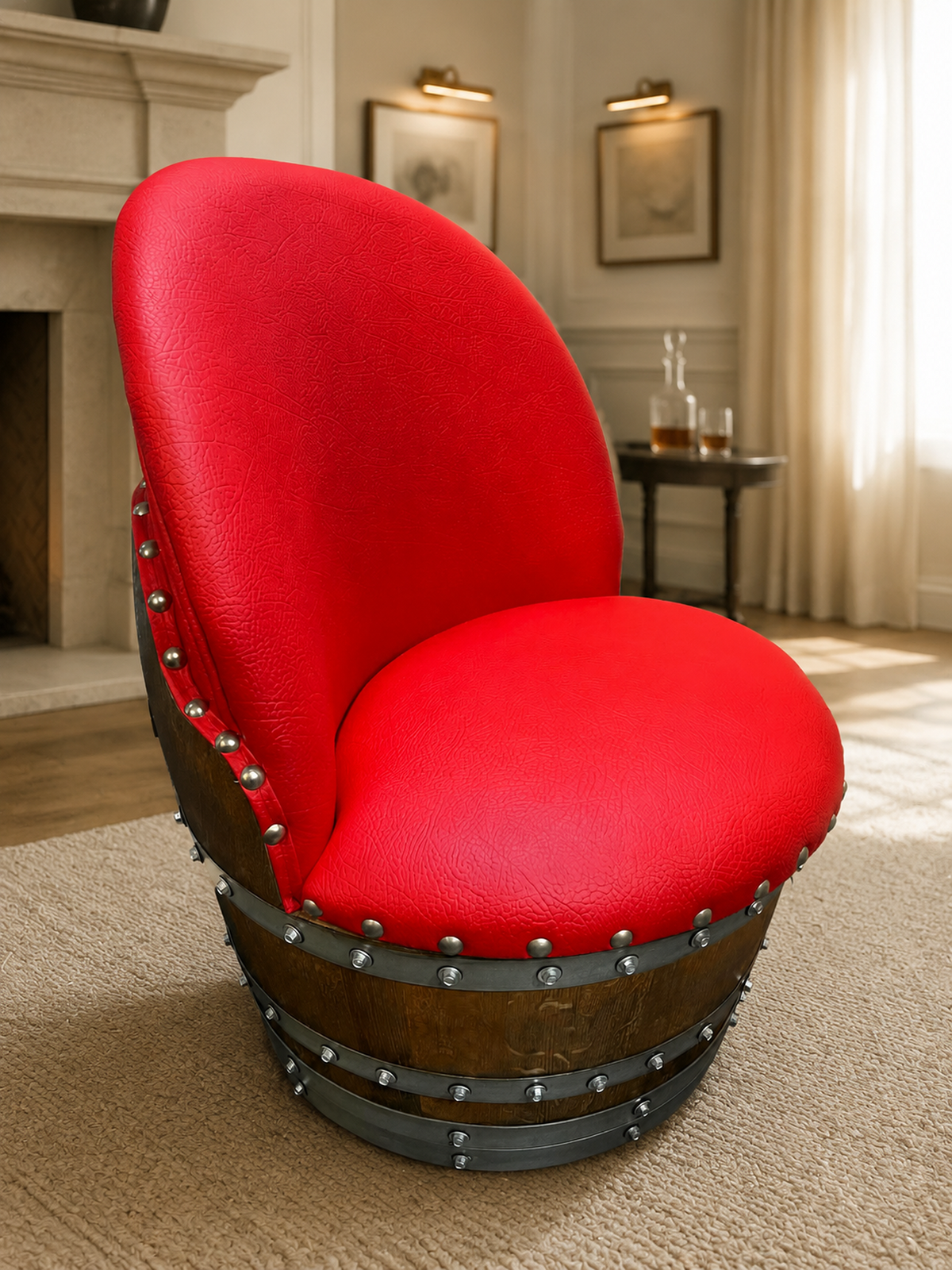 Whiskey & Wine Barrel Coffee Table Set – 2 Chairs