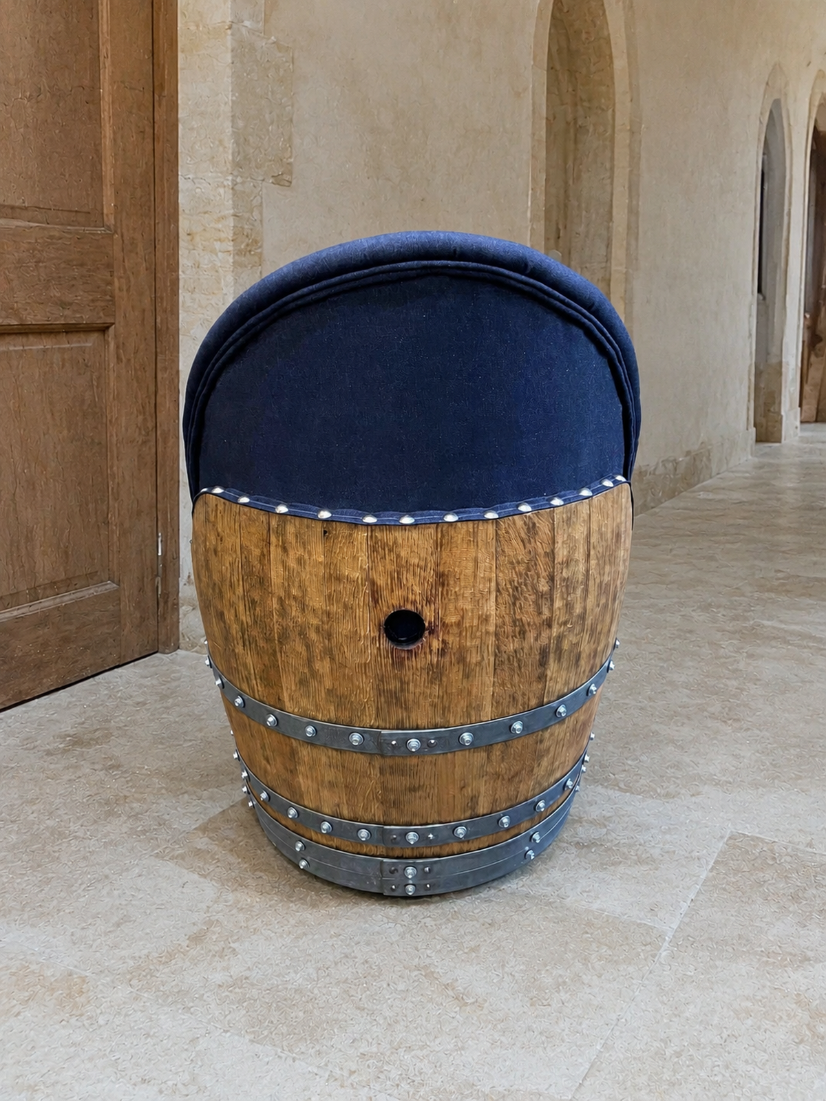 Whiskey & Wine Barrel Game Table Set – Total Denim Limited Edition, 6 Chairs