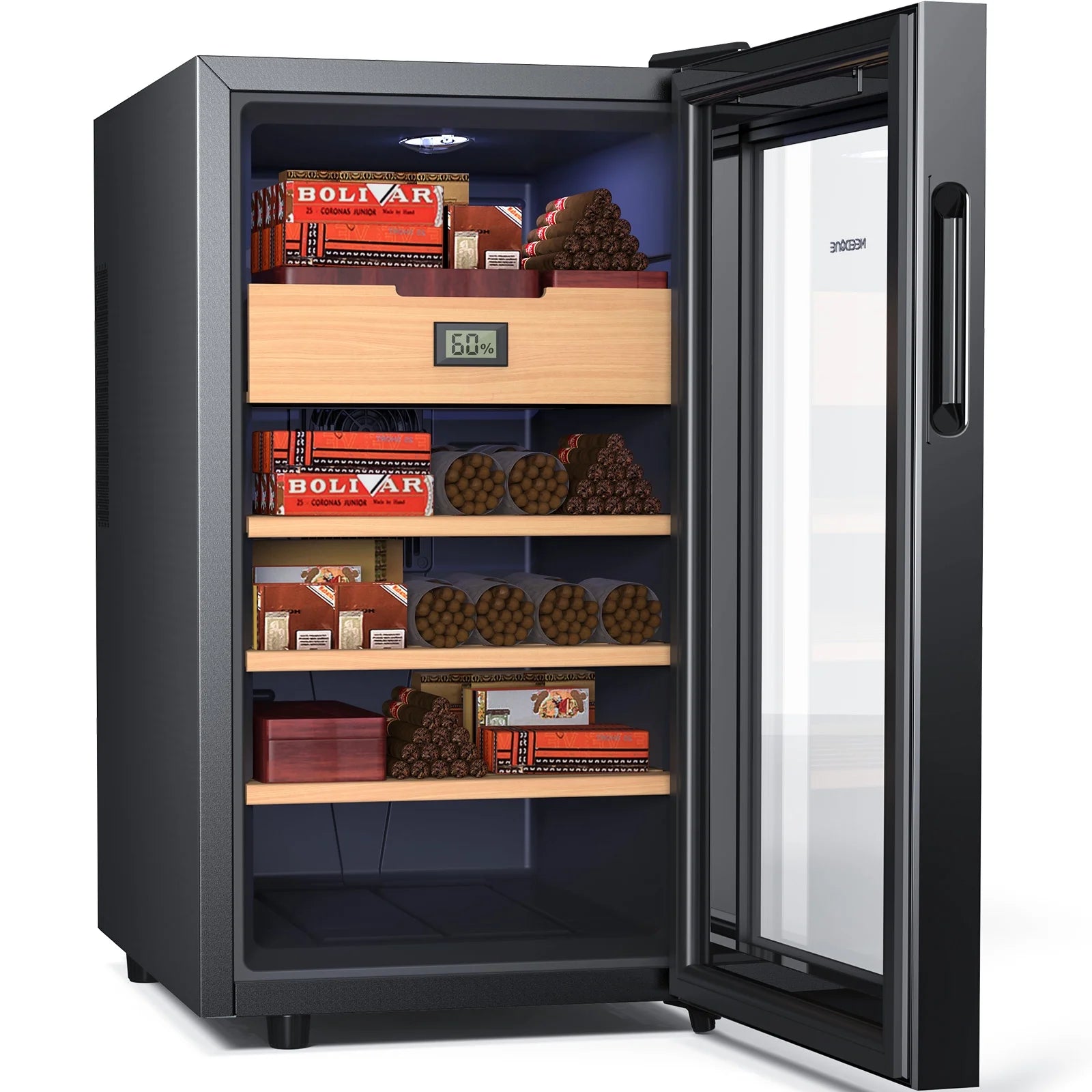 48L Electric Humidor 300 Counts Cigar Cooler Humidor Humidifier Box, with 3 Spanish Cedar Wood Shelves & 1 Drawer