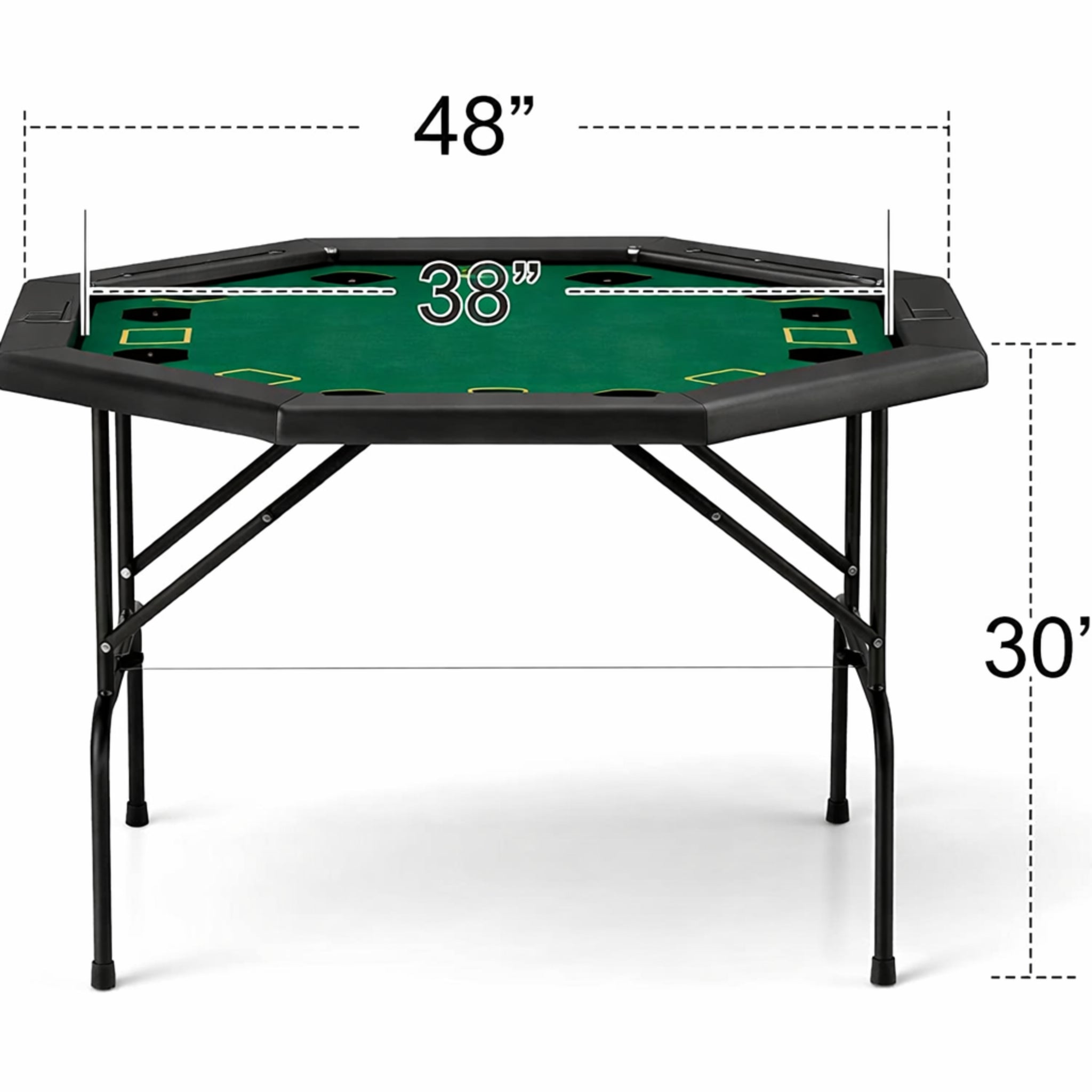 Foldable Poker Table, Octagon Card Table W/Cup Holder, Casino Leisure Table Top Texas Hold 'Em Poker Table Folding for Blackjack Board Game, Green Speed Felt