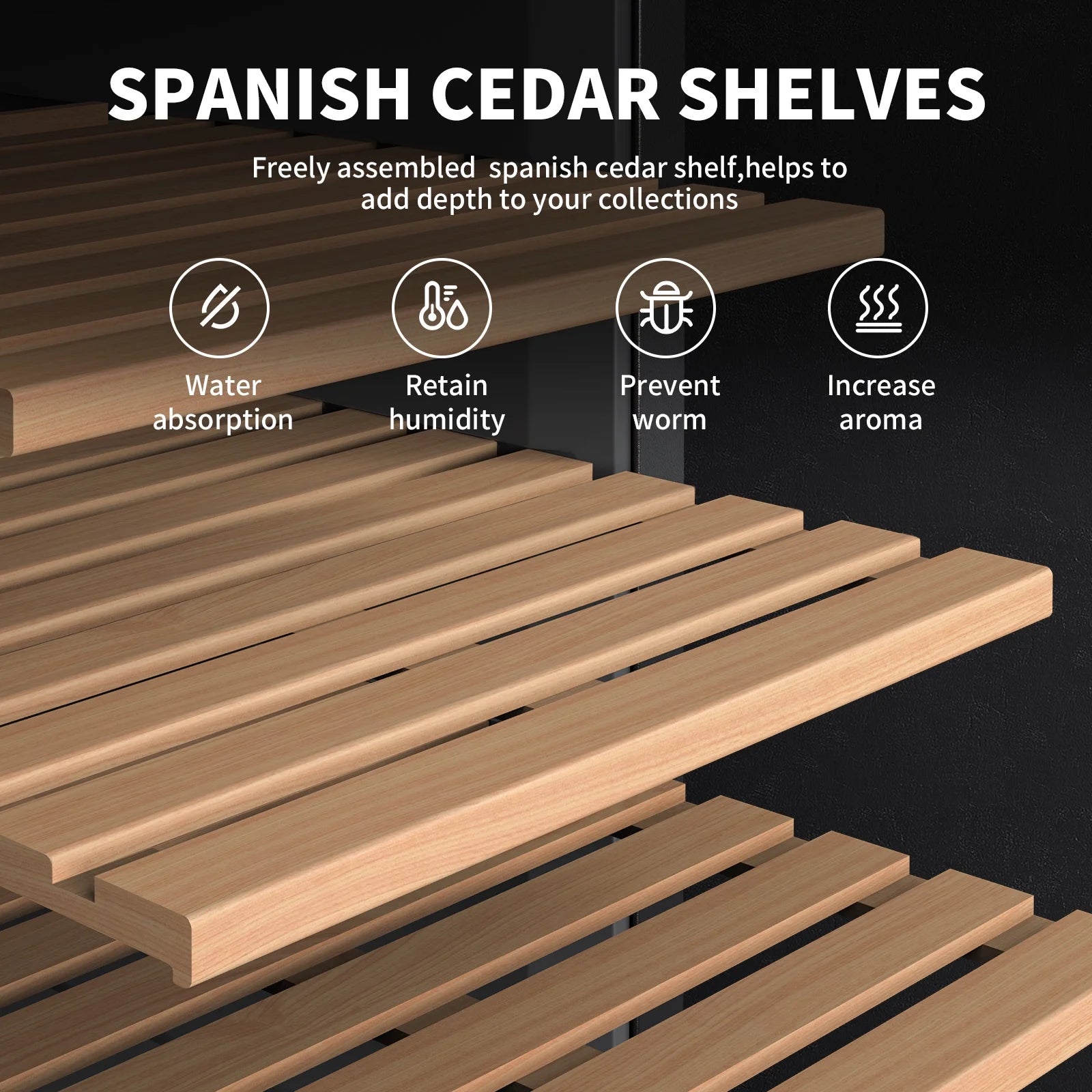 48L Electric Humidor 300 Counts Cigar Cooler Humidor Humidifier Box, with 3 Spanish Cedar Wood Shelves & 1 Drawer