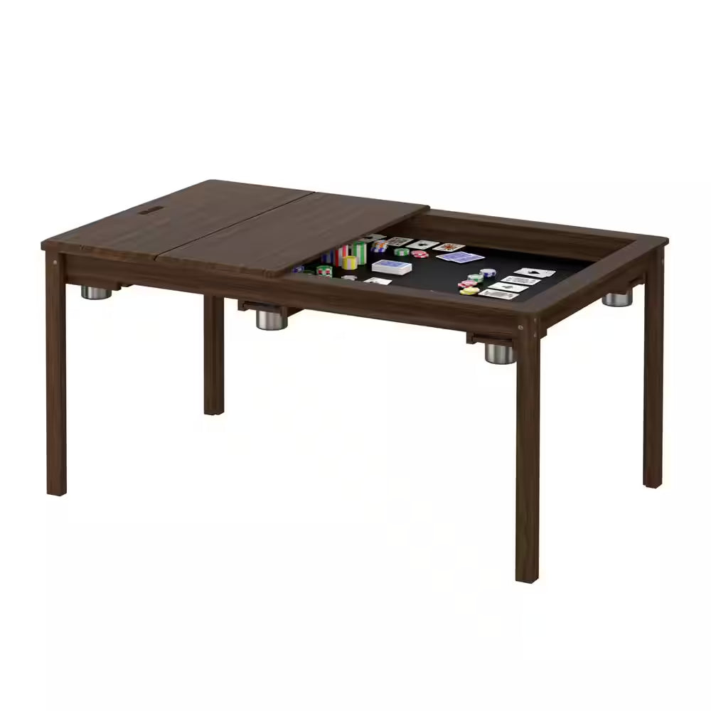 Wood Poker Table Convertible Gaming Table for 4-6 Players with Removable Tops