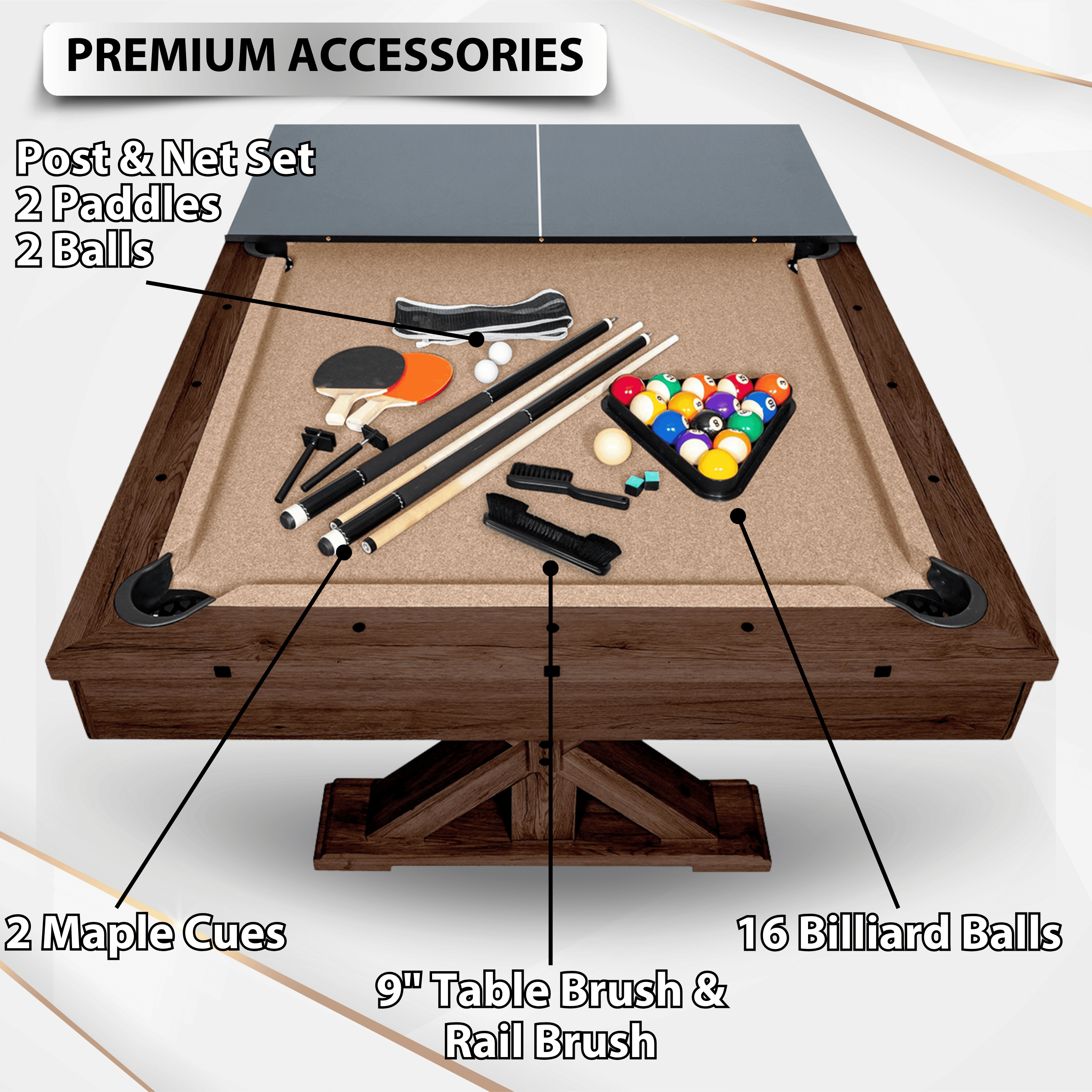 Espresso 7Ft 3 in 1 Multi Game Pool Table with Dining and Table Tennis Tops - RB4050A