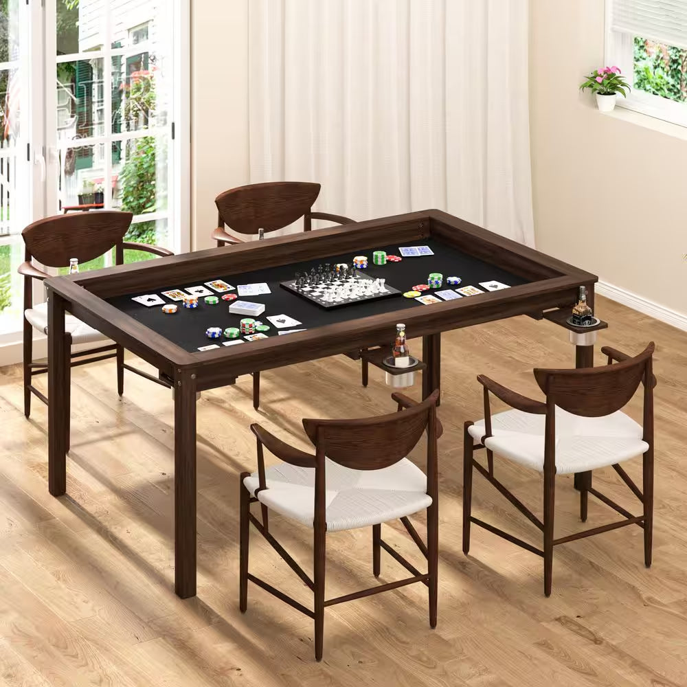 Wood Poker Table Convertible Gaming Table for 4-6 Players with Removable Tops