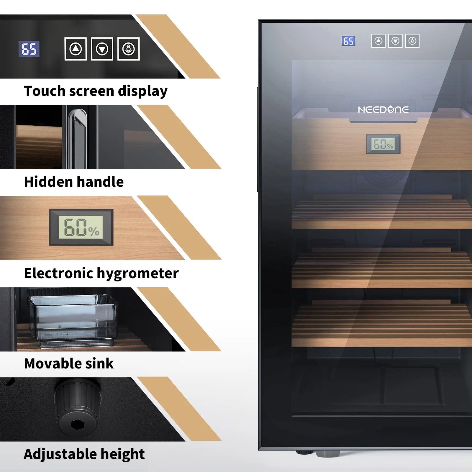 48L Electric Humidor 300 Counts Cigar Cooler Humidor Humidifier Box, with 3 Spanish Cedar Wood Shelves & 1 Drawer