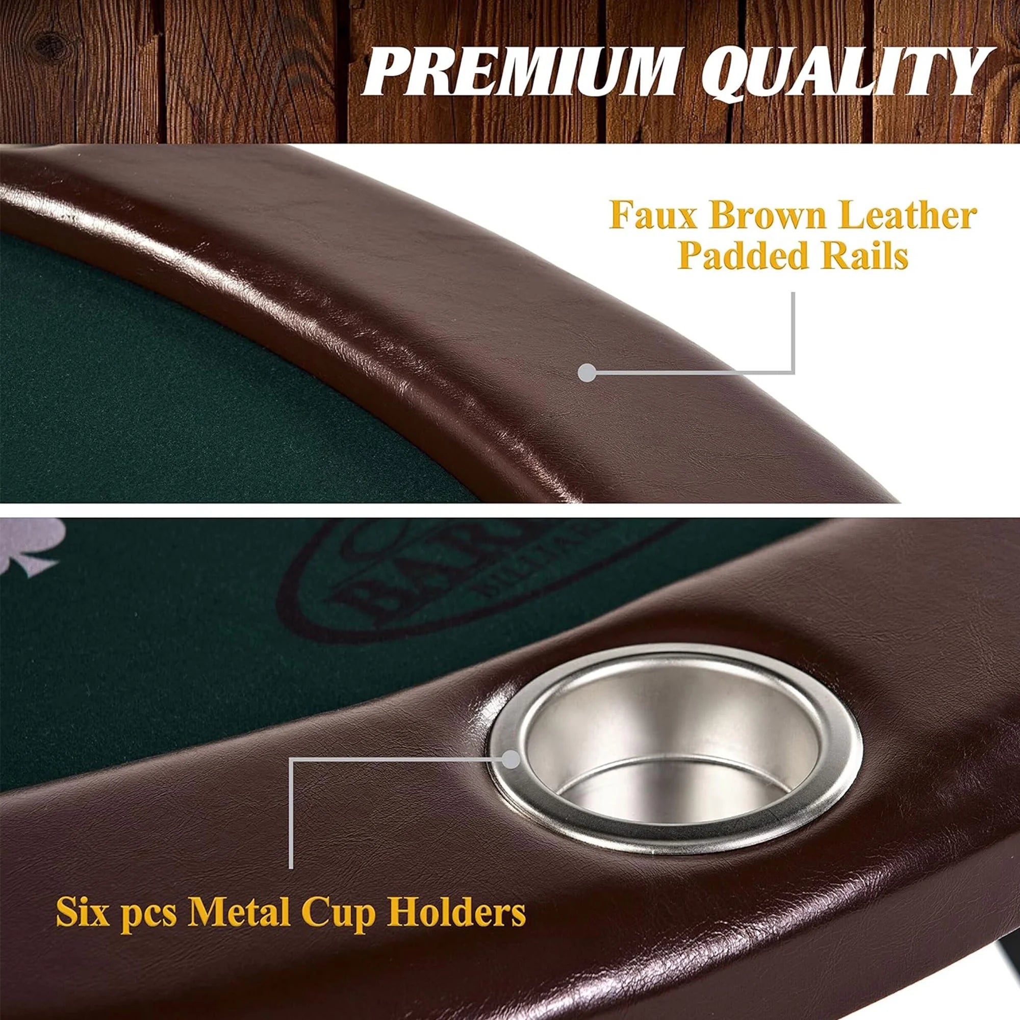 Poker Table with Rails, Cup Holders, Chips & Cards