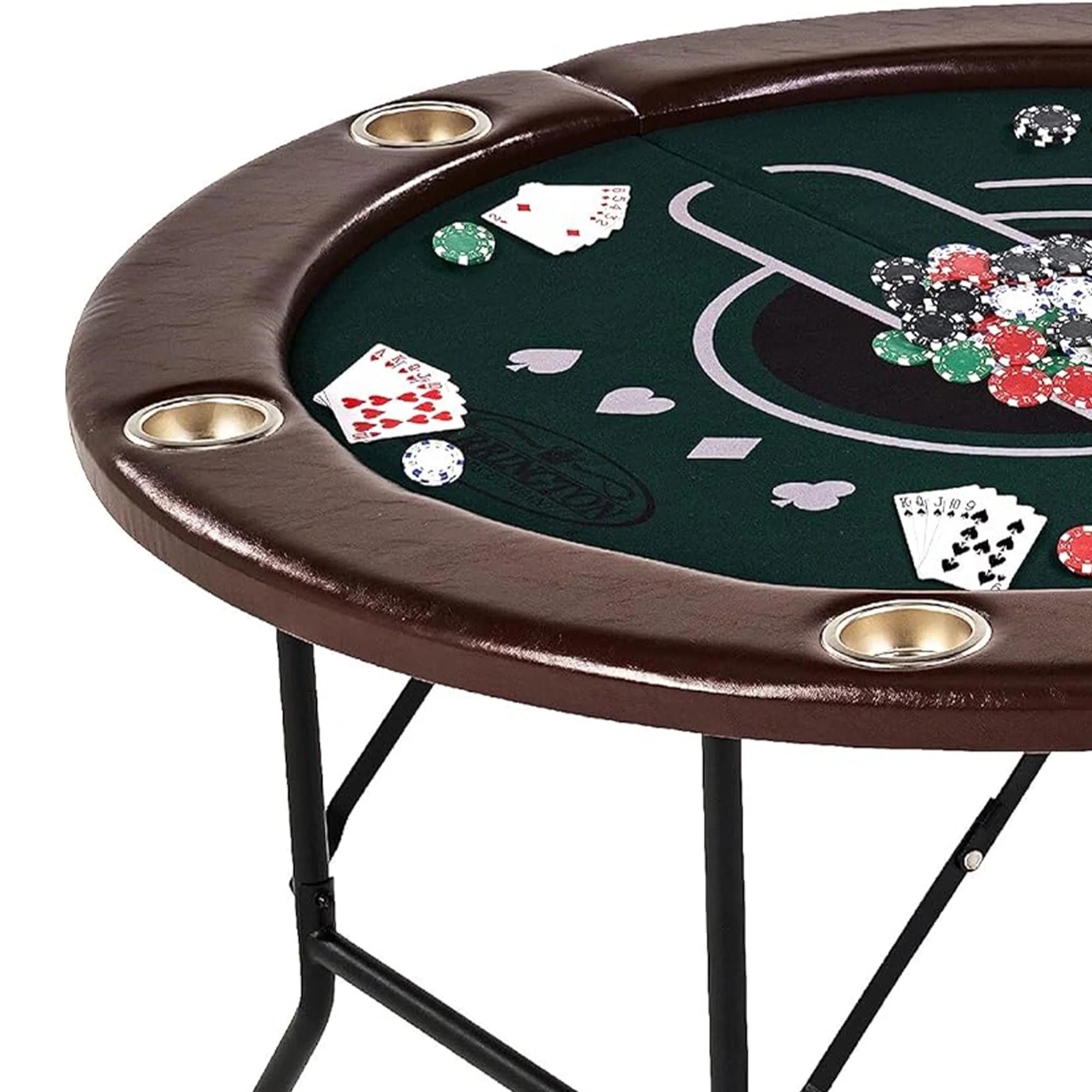Poker Table with Rails, Cup Holders, Chips & Cards