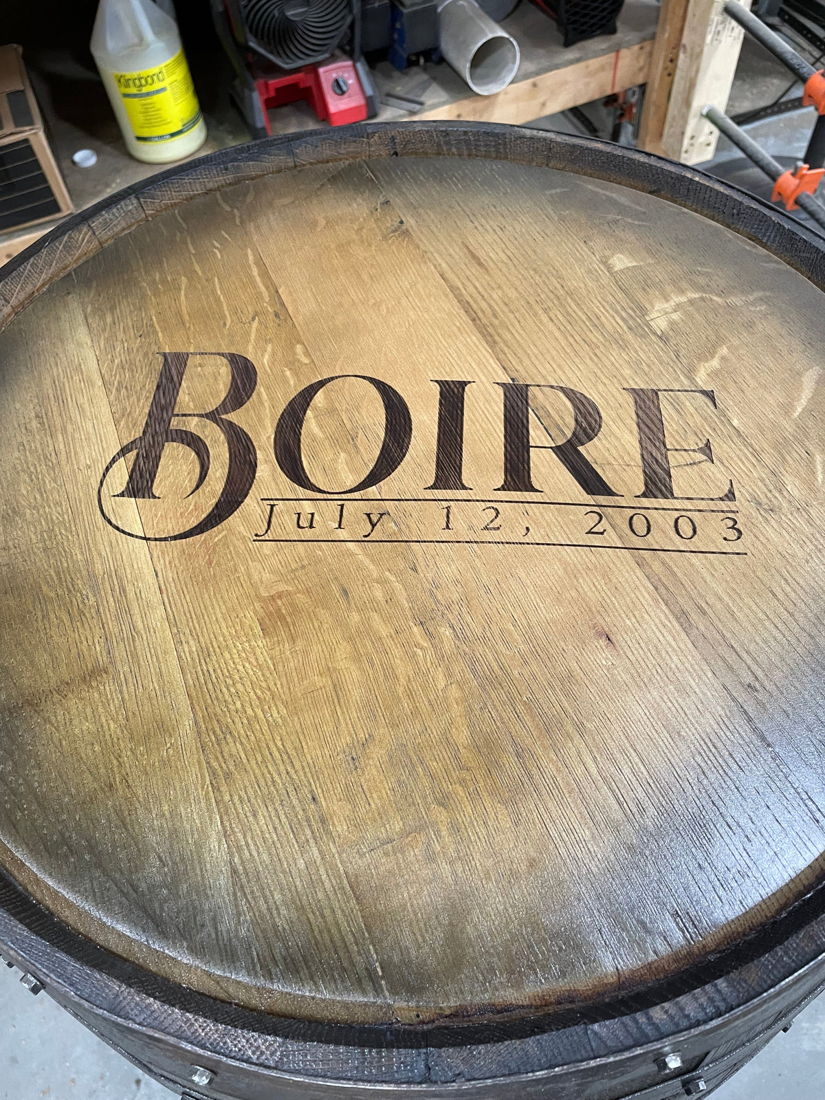 Open Face Whiskey Barrel Cabinet – Custom Engraved Bourbon Barrel Storage