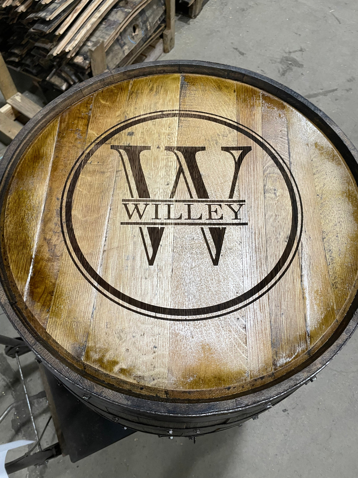 Standard Whiskey Barrel Cabinet – Custom Engraved Bourbon Barrel Storage