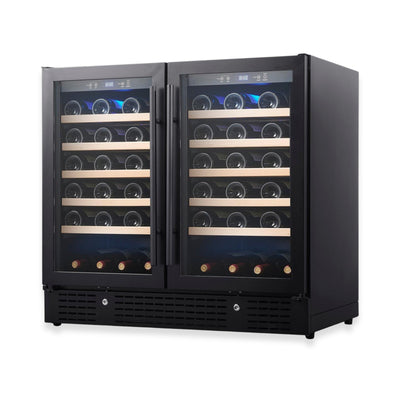 KingsBottle 36-Inch Dual-Zone Under-Counter Wine Cooler with Low-E Glass Door