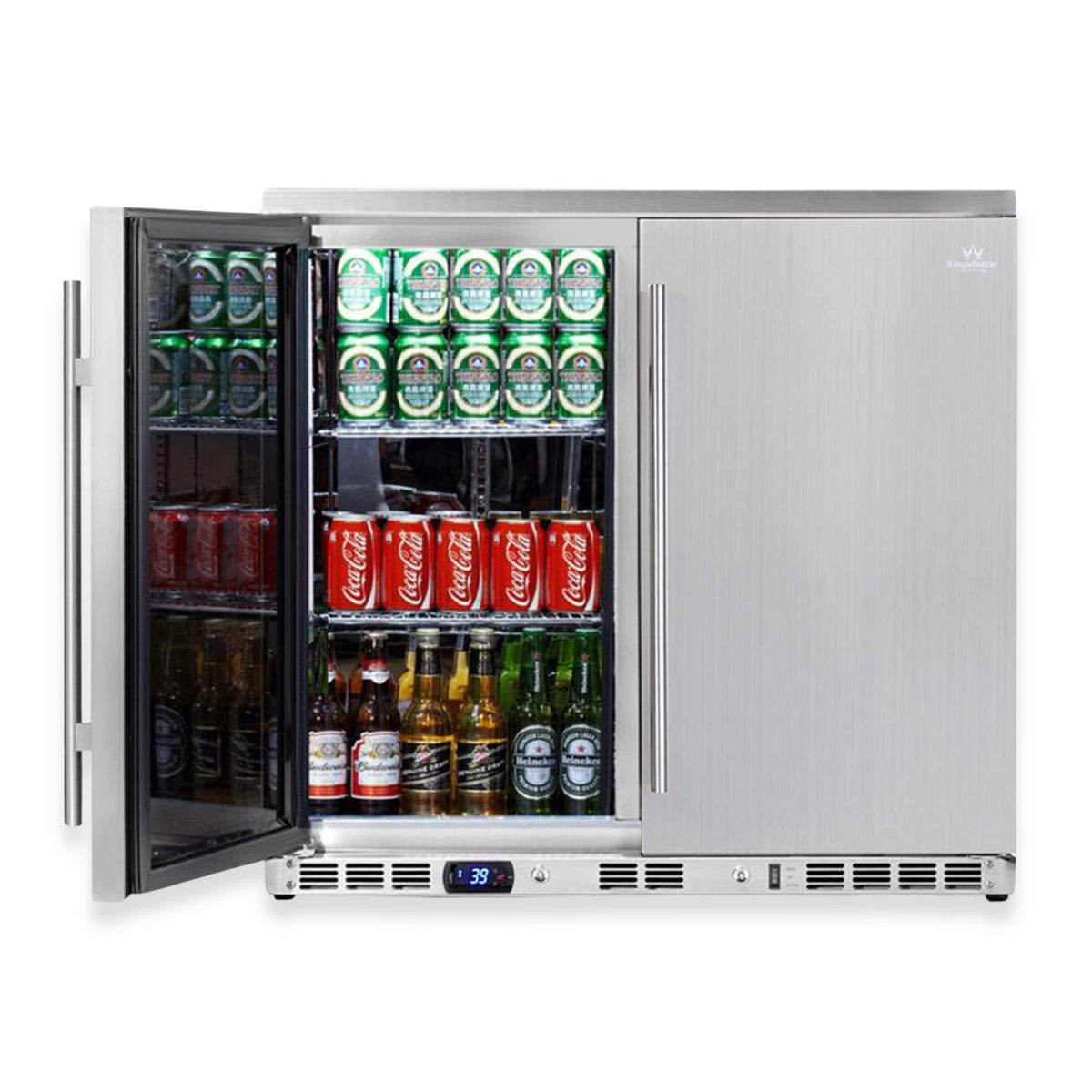 KingsBottle 36-Inch Outdoor Beverage Refrigerator with Solid Stainless Steel Door
