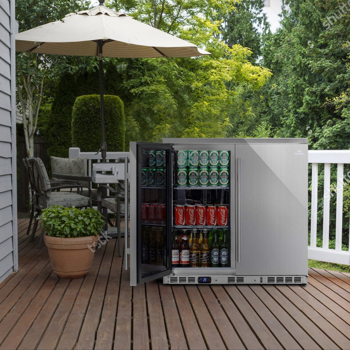 KingsBottle 36-Inch Outdoor Beverage Refrigerator with Solid Stainless Steel Door