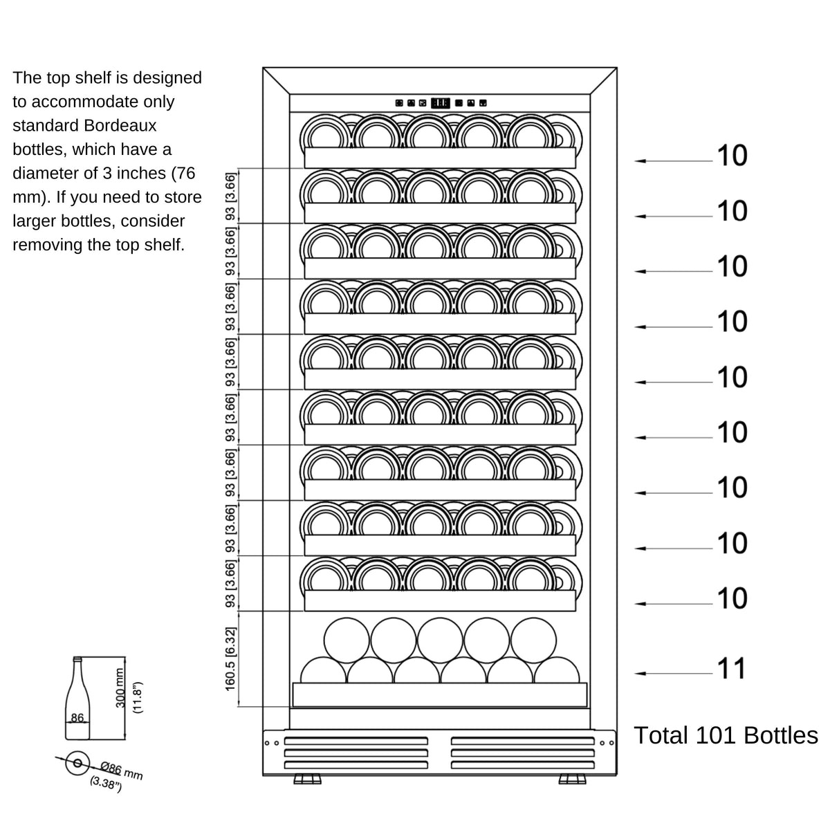 KingsBottle 47-Inch Upright Single-Zone Wine Cooler with Low-E Glass Door