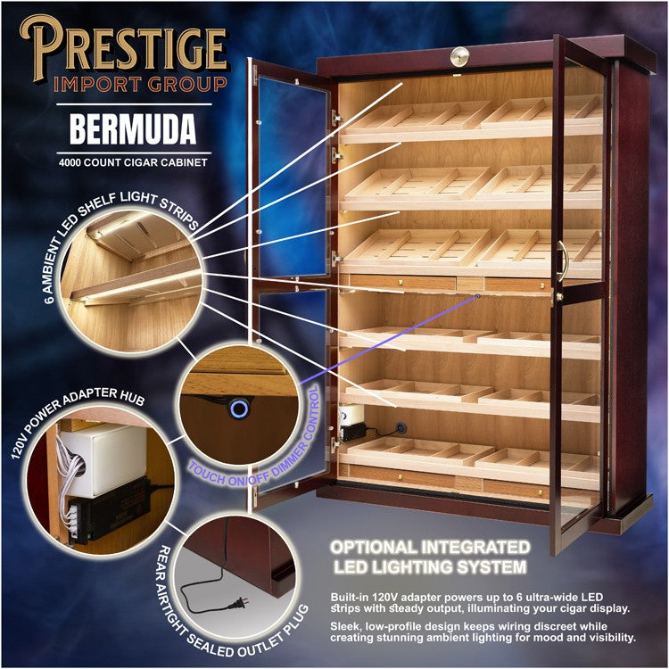 Bermuda Cigar Humidor Cabinet – 4,000 Count Cherry Finish