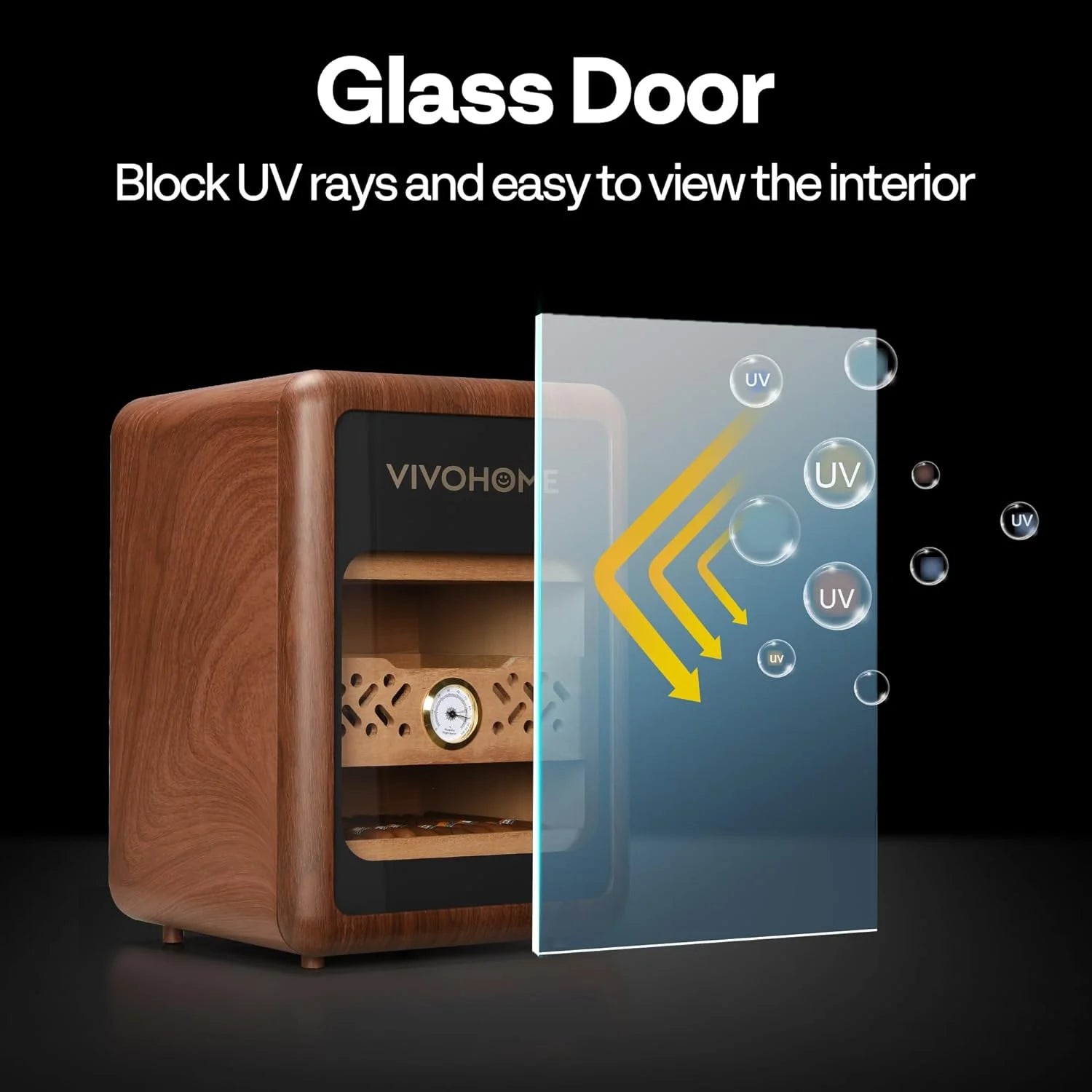 21L Cigar Humidor Box, Desktop Cigar Humidor Cabinet with Light for 200 Cigars, Spanish Cedar Wood Inner Shelves and Drawer, Accurate Hygrometer, Humidifier, Father'S Day Gift for Men Brown