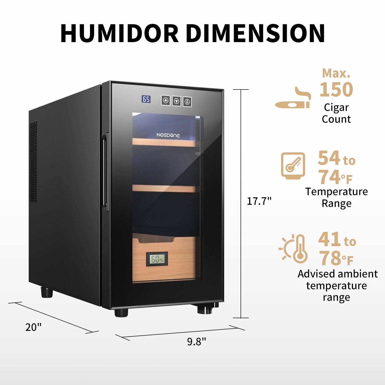 23L Electric Cigar Humidor for 150 Counts,Cooling & Heating Control System,New Year,Christmas Gifts,Father'S Day Gift