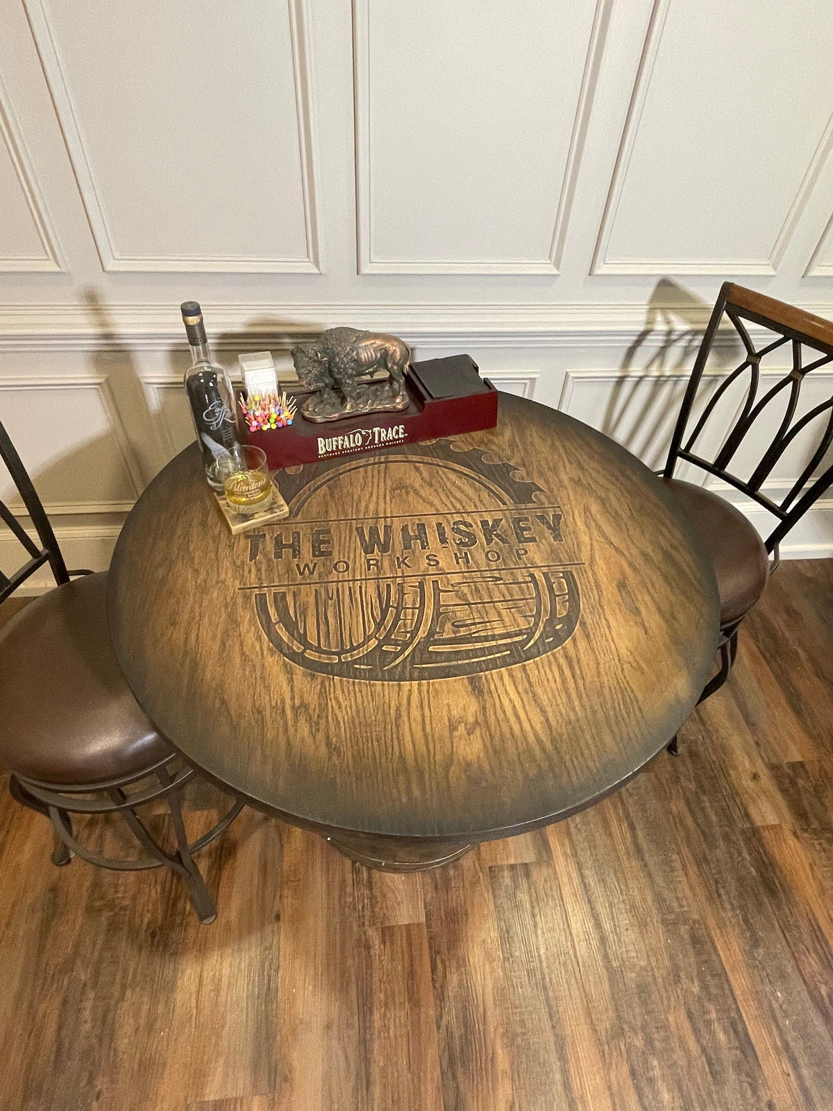 Bourbon Barrel Bistro/Pub Table – Custom Engraved Whiskey Barrel Table