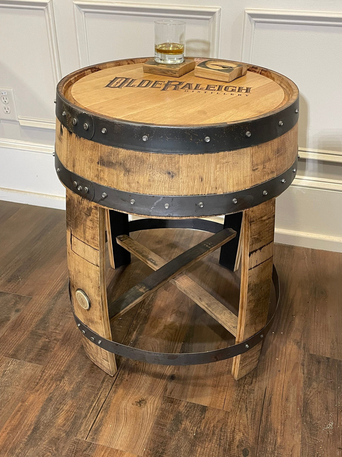 Whiskey Barrel End Table – Custom Engraved Bourbon Barrel Furniture