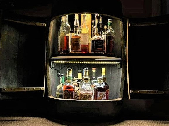 Custom Bourbon Barrel Bistro/Pub Table with Cabinet Base & Glass Insert