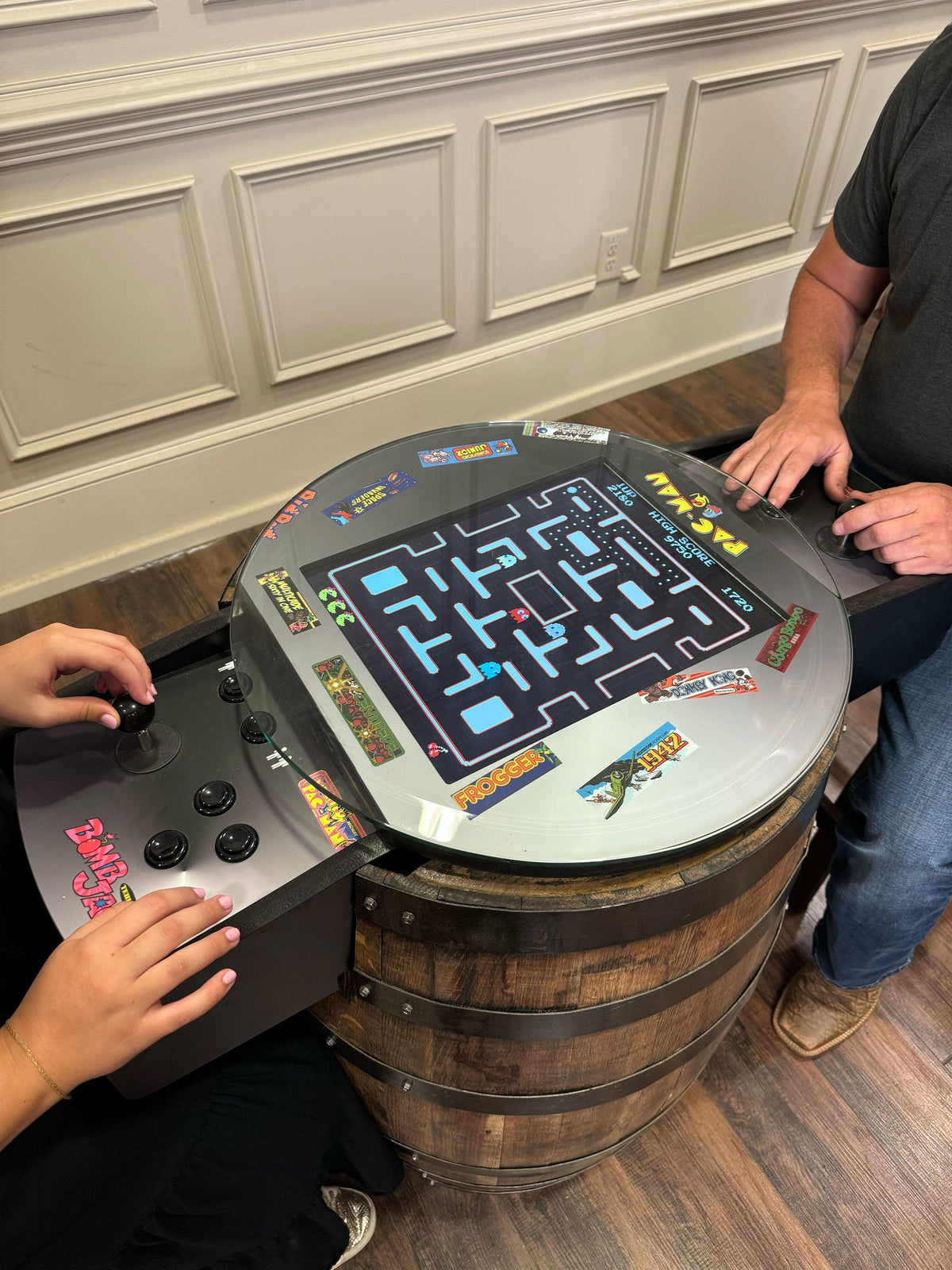 Bourbon Barrel Arcade Table – 60 Retro 8-Bit Games