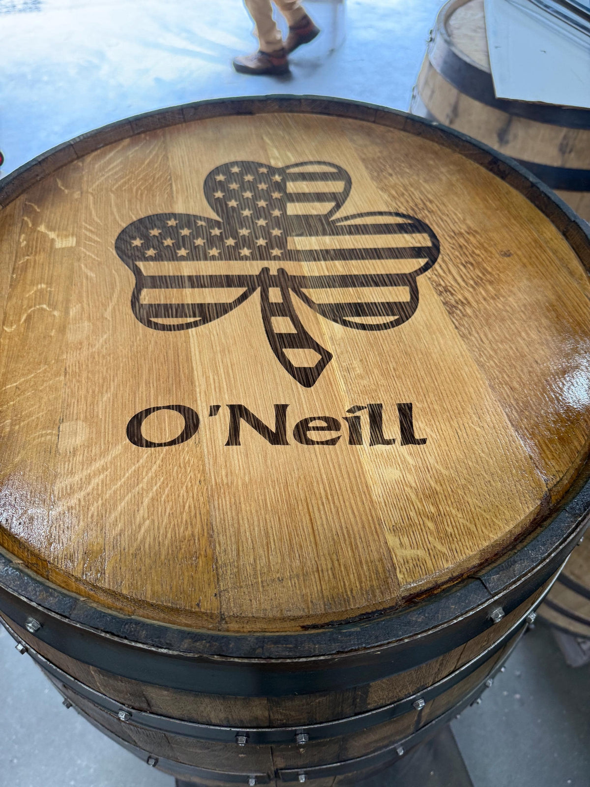 Custom Bourbon Barrel Bistro/Pub Table with Cabinet Base & Glass Insert