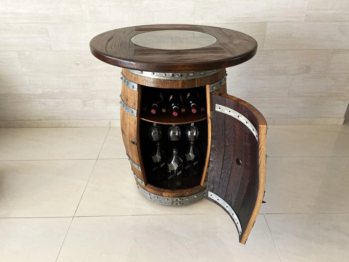 Whiskey & Wine Barrel Bar Set – Liquor Cabinet, Pub Table & Luxury Bar Stools