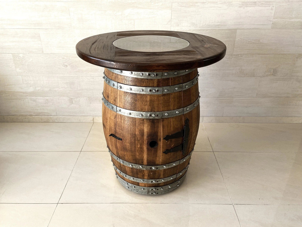 Whiskey & Wine Barrel Bar Set – Liquor Cabinet, Pub Table & Luxury Bar Stools