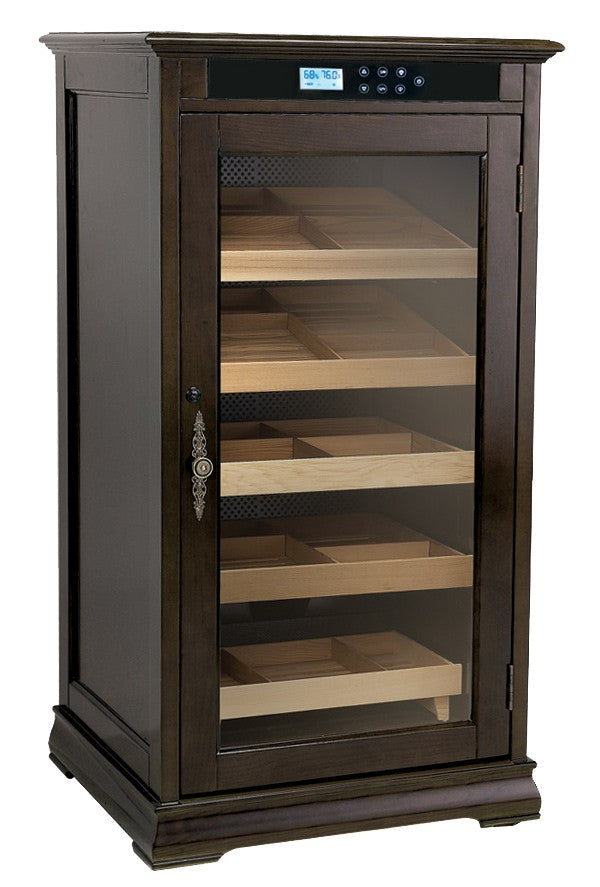 Redford Espresso Cigar Humidor – 1,250 Count Electric Climate-Controlled Cabinet
