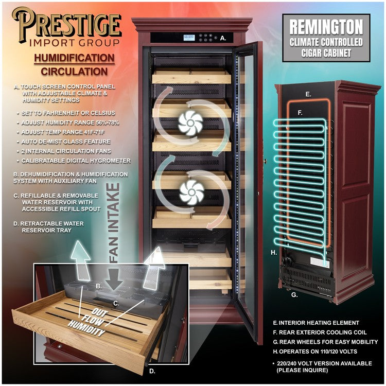 Remington Cigar Cabinet Humidor – 2,000 Count Electric Climate-Controlled