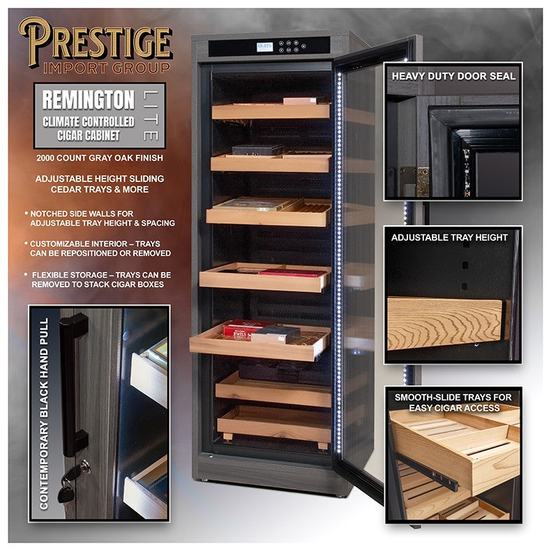 Remington Lite Custom Finish Cigar Humidor – 2,000 Count Electric Climate-Controlled Cabinet