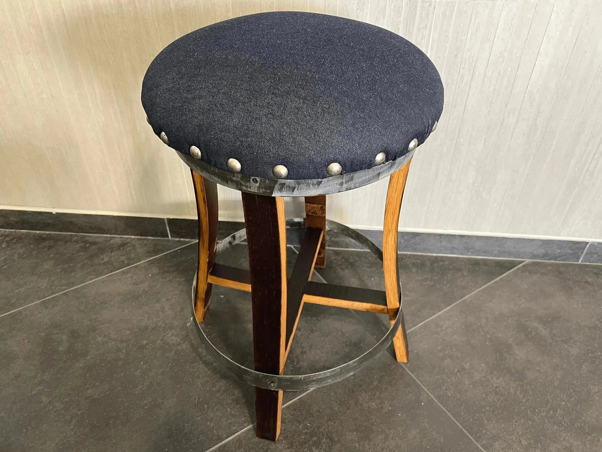 Whiskey & Wine Barrel Bistro Pub Set – 4 Stools, Glass Top & Foot Rail