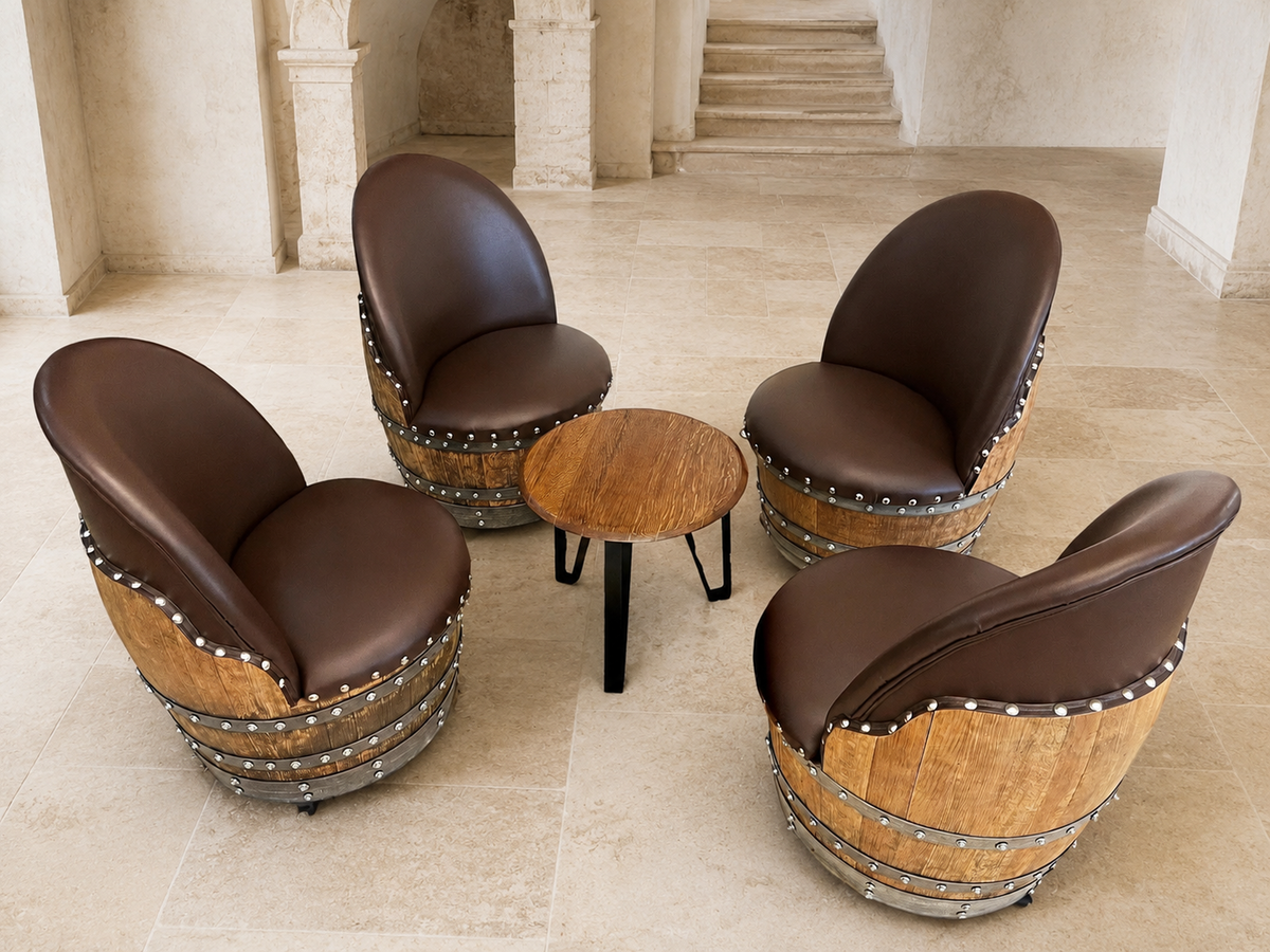 Whiskey &amp; Wine Barrel Modern Table Set