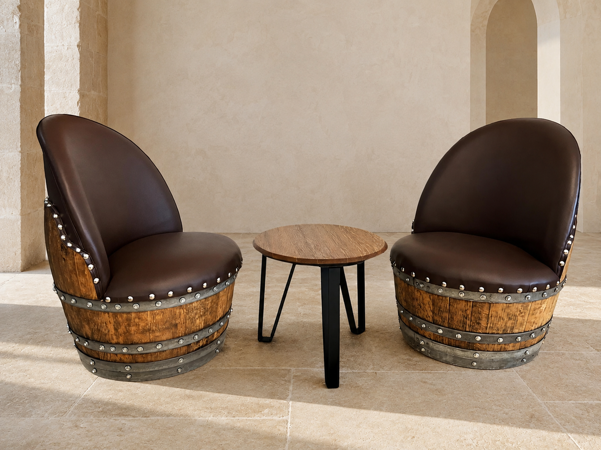 Whiskey &amp; Wine Barrel Modern Table Set