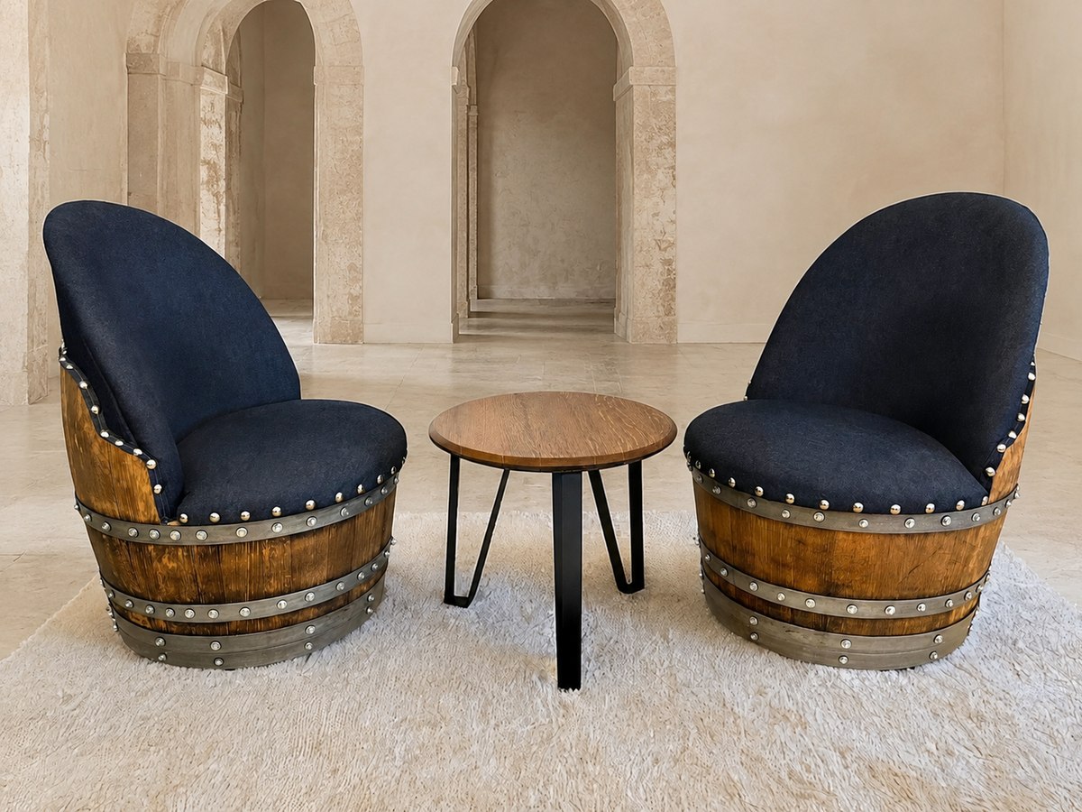 Whiskey &amp; Wine Barrel Modern Table Set