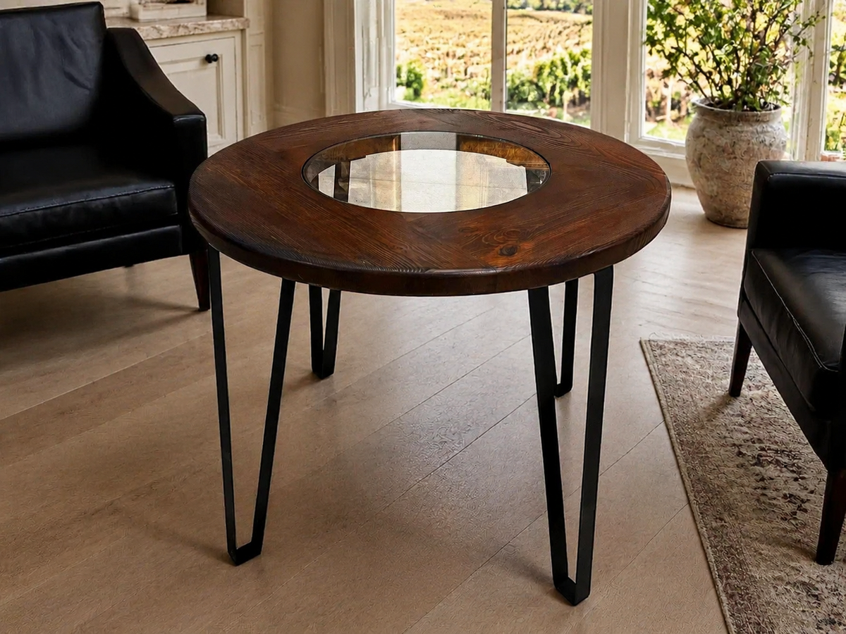 Whiskey &amp; Wine Barrel Steel-Leg Table Set – 4 Chairs, Modern Build