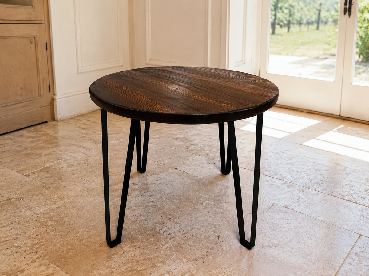 Whiskey &amp; Wine Barrel Steel-Leg Table Set – 4 Chairs, Modern Build