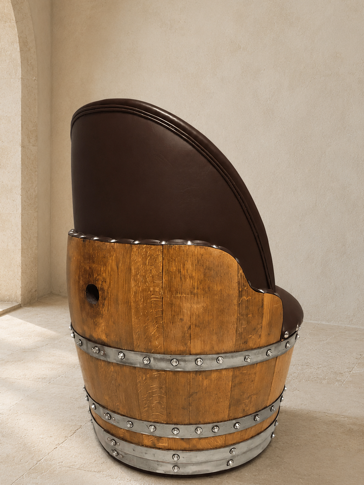 Whiskey &amp; Wine Barrel Dining Set – Convertible Table with 6 Barrel Chairs