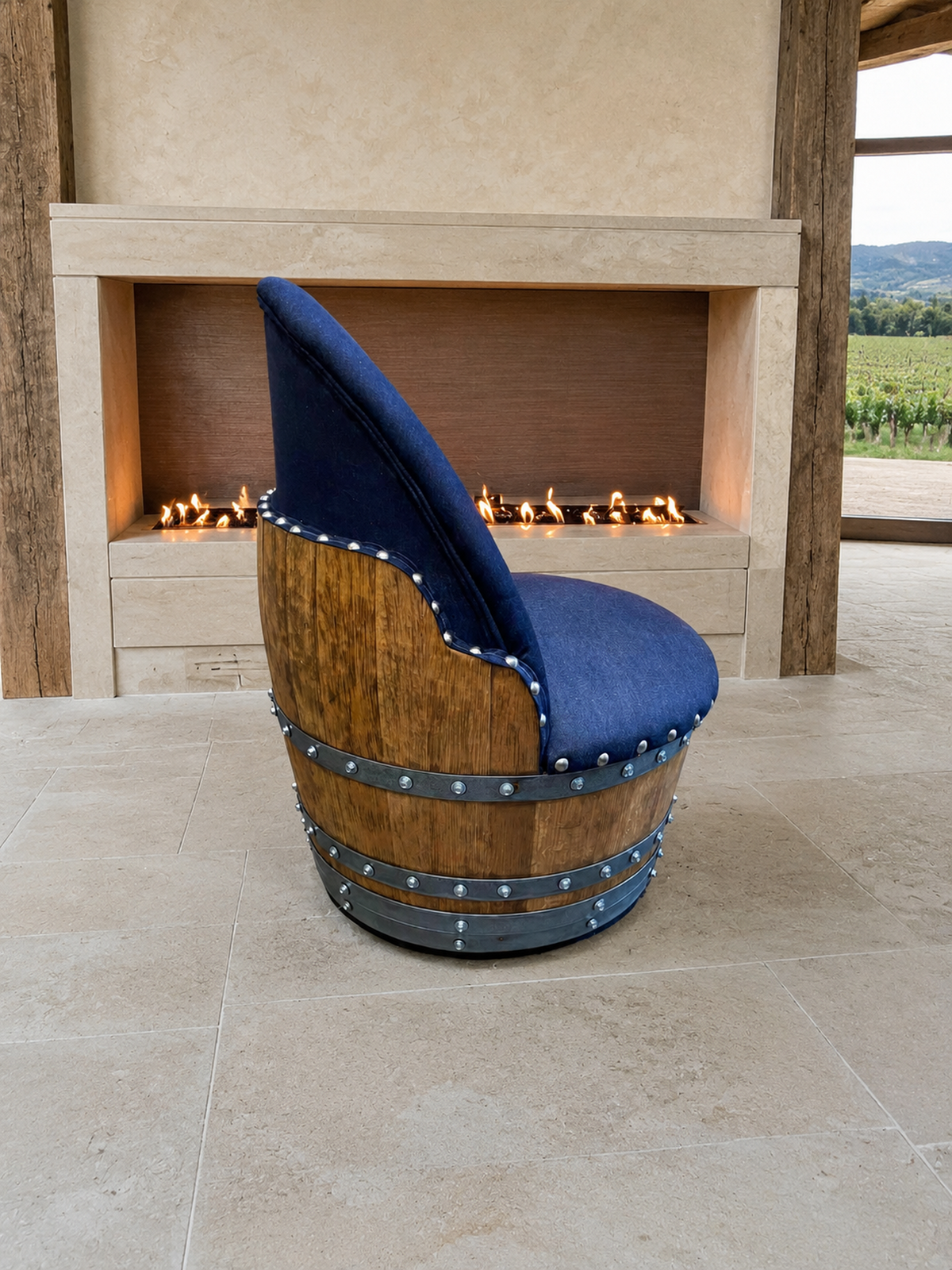 Whiskey &amp; Wine Barrel Game Table Set – Total Denim Limited Edition, 6 Chairs