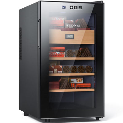 48L Electric Humidor 300 Counts Cigar Cooler Humidor Humidifier Box, with 3 Spanish Cedar Wood Shelves & 1 Drawer