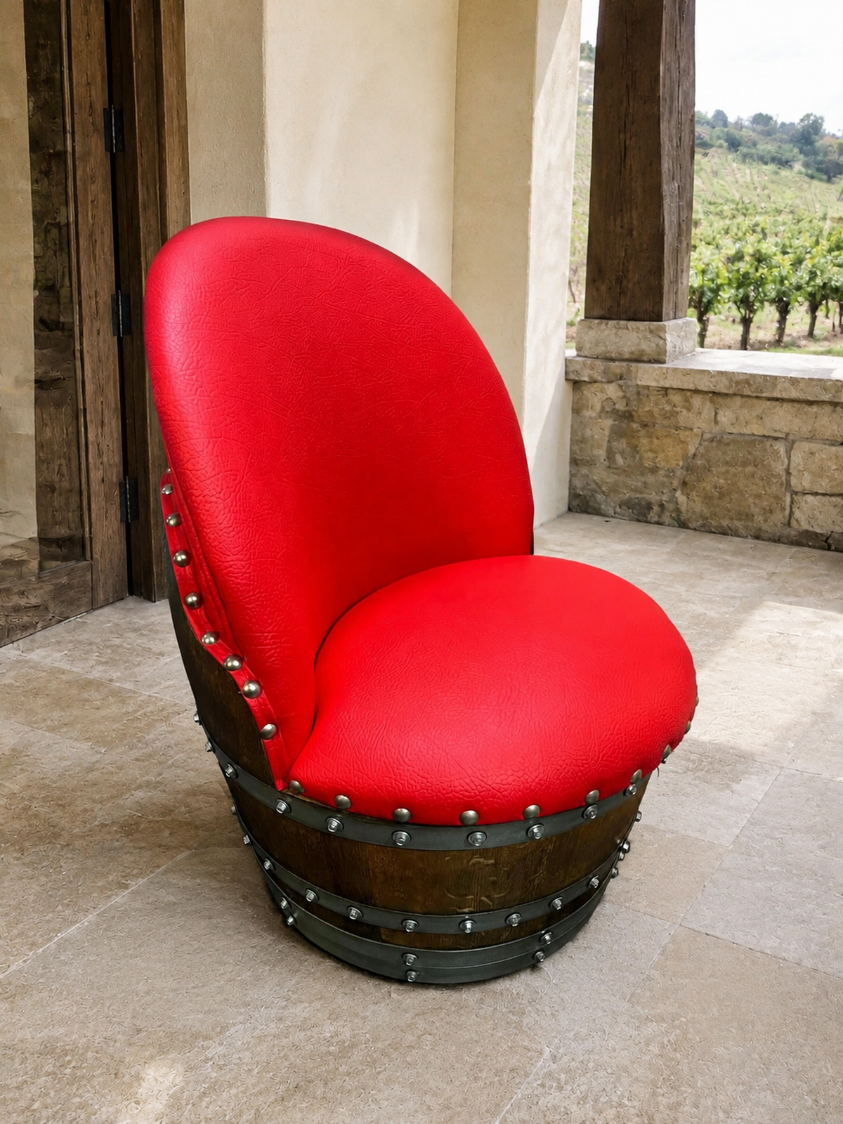 Whiskey &amp; Wine Barrel Half-Barrel Table Set – 2 Chairs