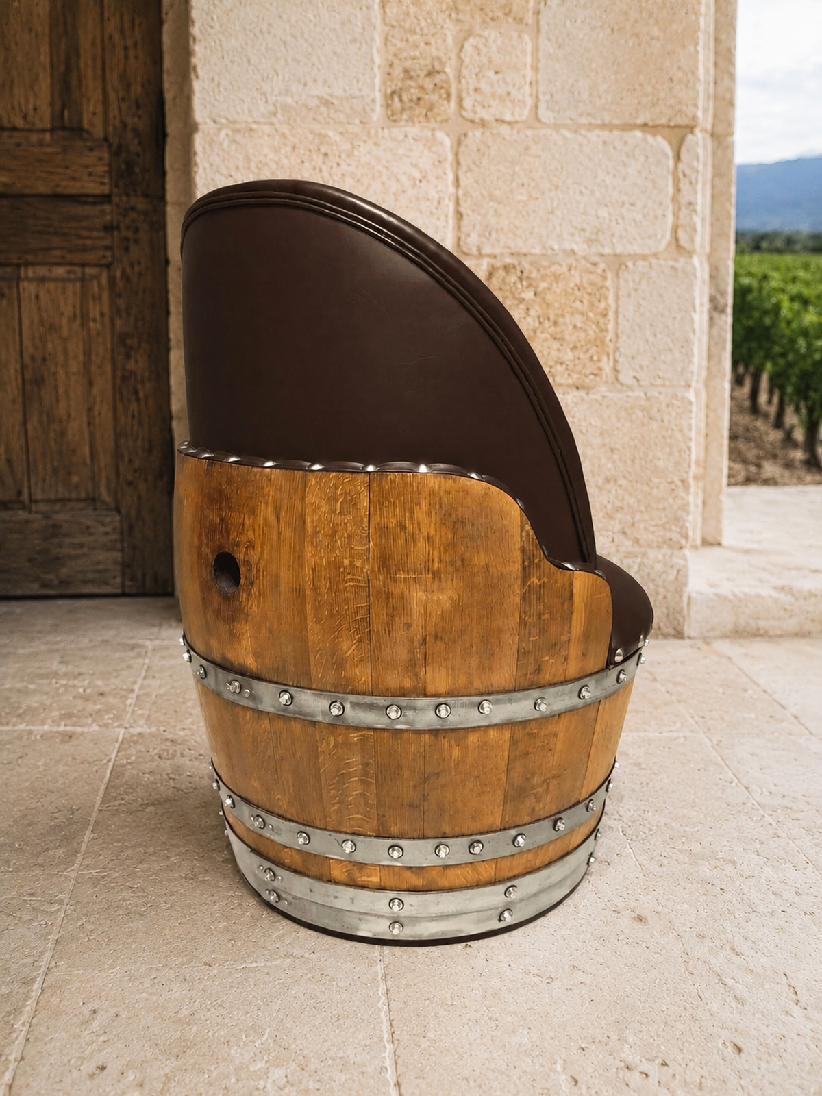 Whiskey &amp; Wine Barrel Half-Barrel Table Set – 2 Chairs