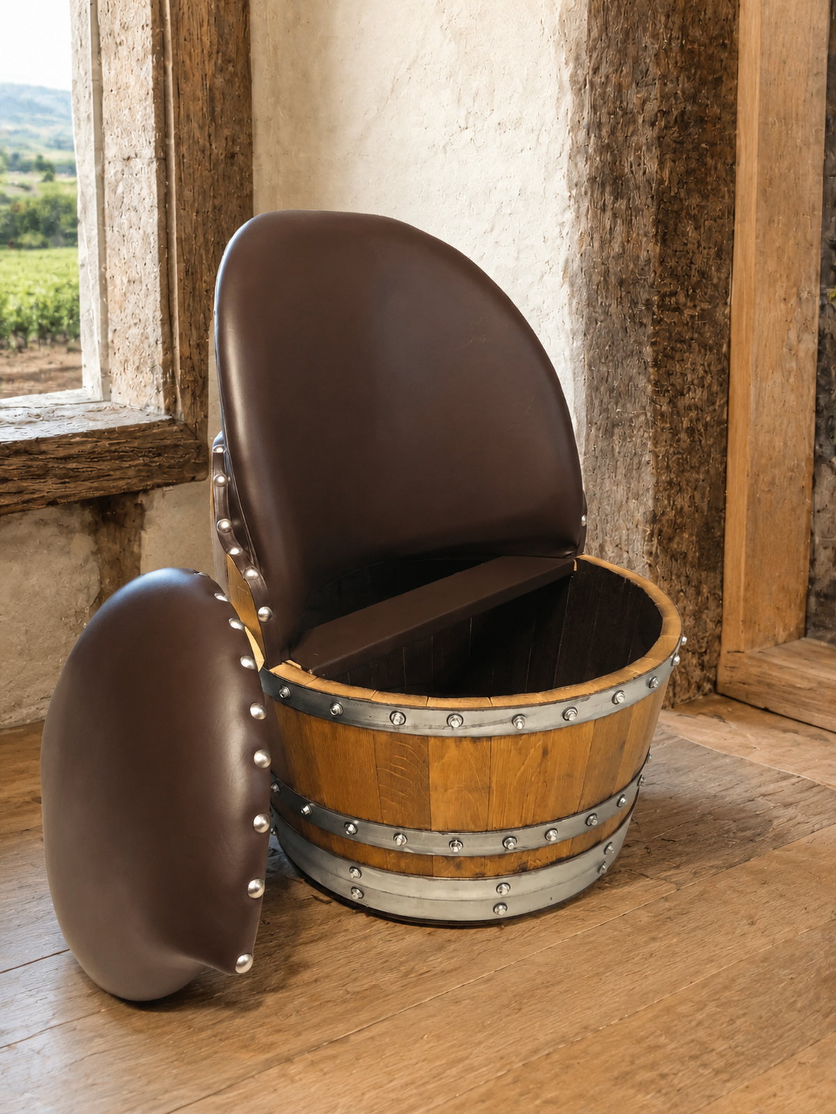 Whiskey &amp; Wine Barrel Half-Barrel Table Set – 2 Chairs