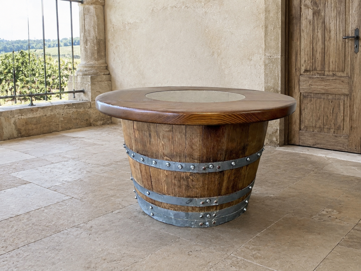 Whiskey &amp; Wine Barrel Half-Barrel Table Set – 2 Chairs