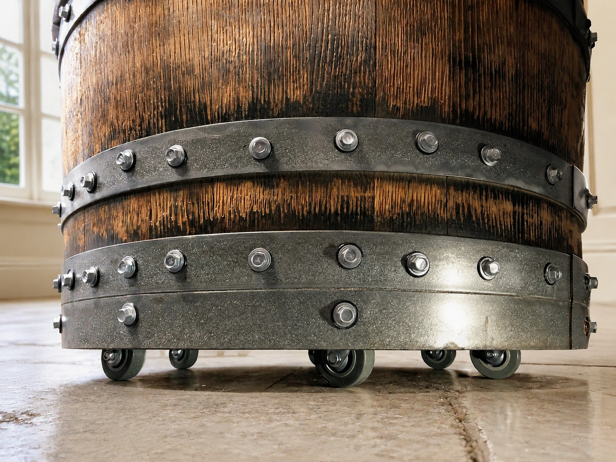 Whiskey &amp; Wine Barrel Steel-Leg Table Set – 3 Chairs, Modern Build