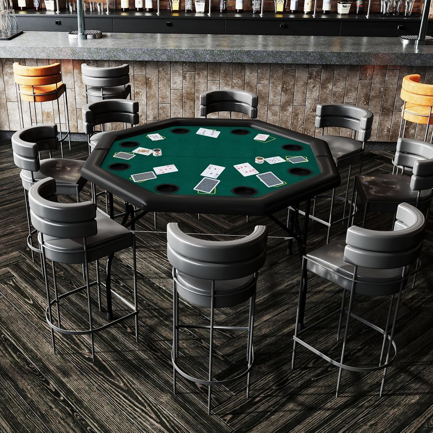 Foldable Poker Table, Octagon Card Table W/Cup Holder, Casino Leisure Table Top Texas Hold 'Em Poker Table Folding for Blackjack Board Game, Green Speed Felt
