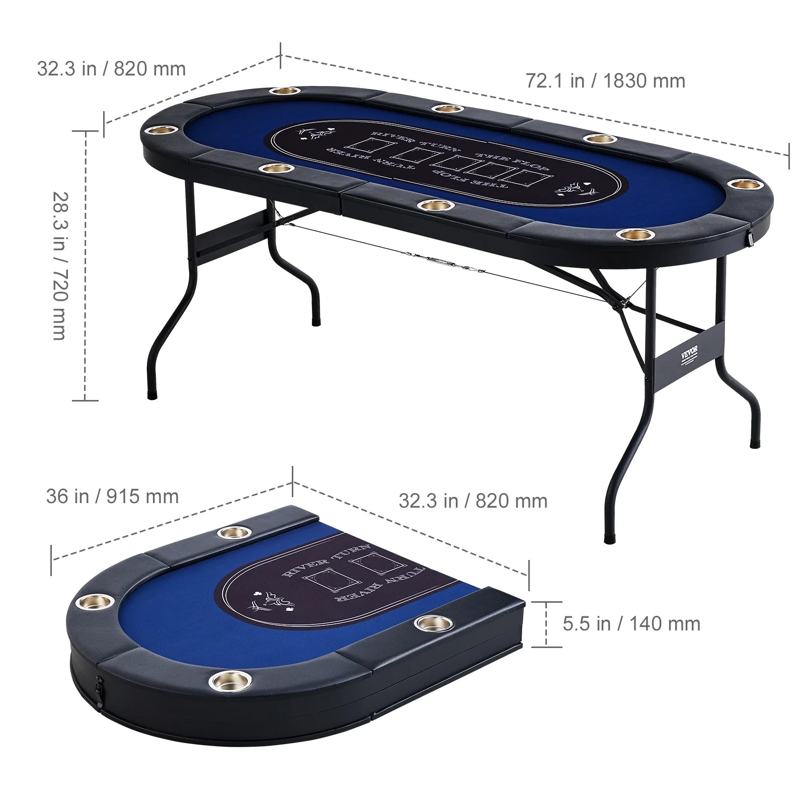 Foldable, Oval 8 Player Poker Table, Green