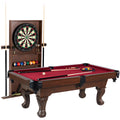 7.5 Ft Billiard Pool Table with Cue Rack, Dartboard, and Game Accessories, Burgundy